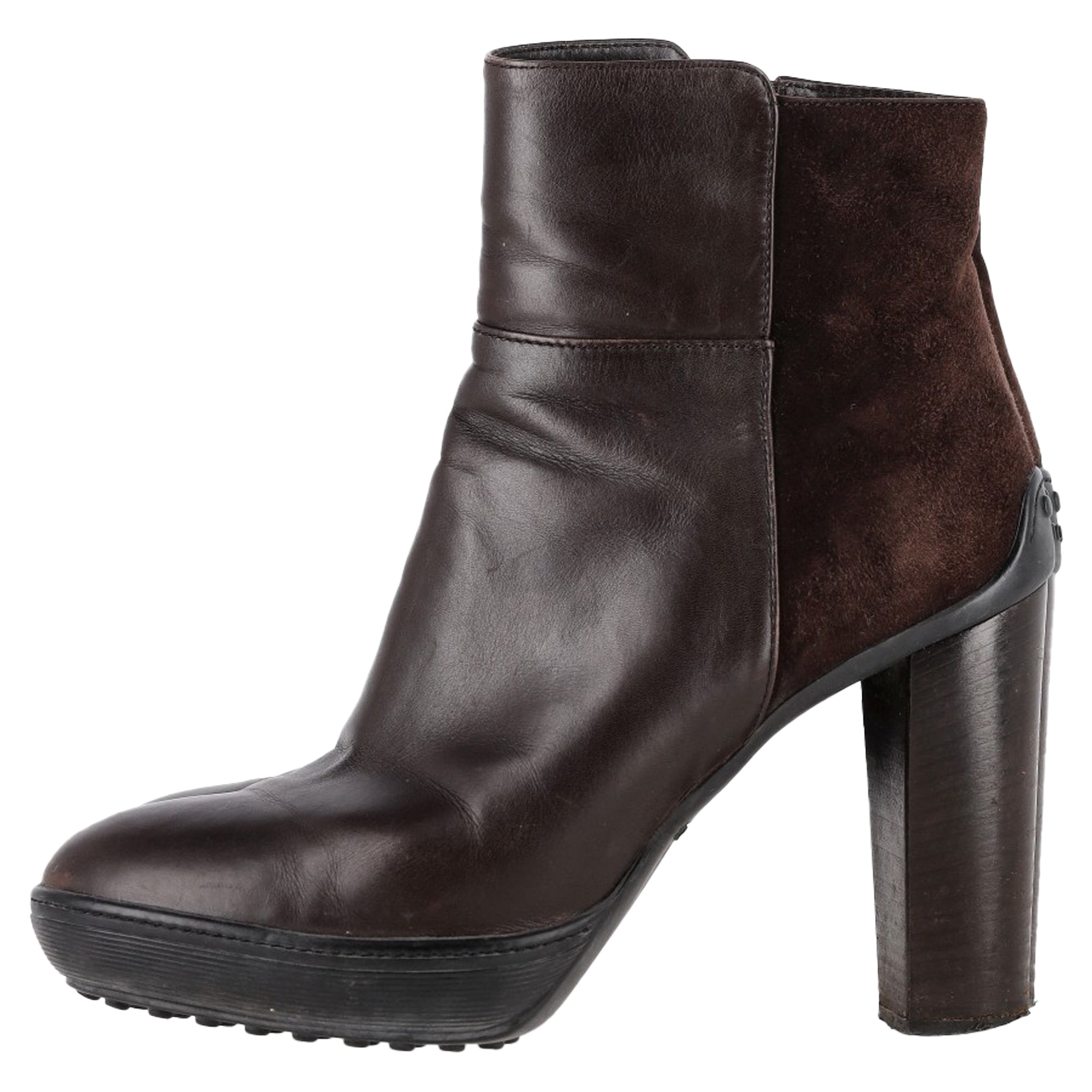 Women's Tod's Platform Ankle Boots in Brown Leather and Suede