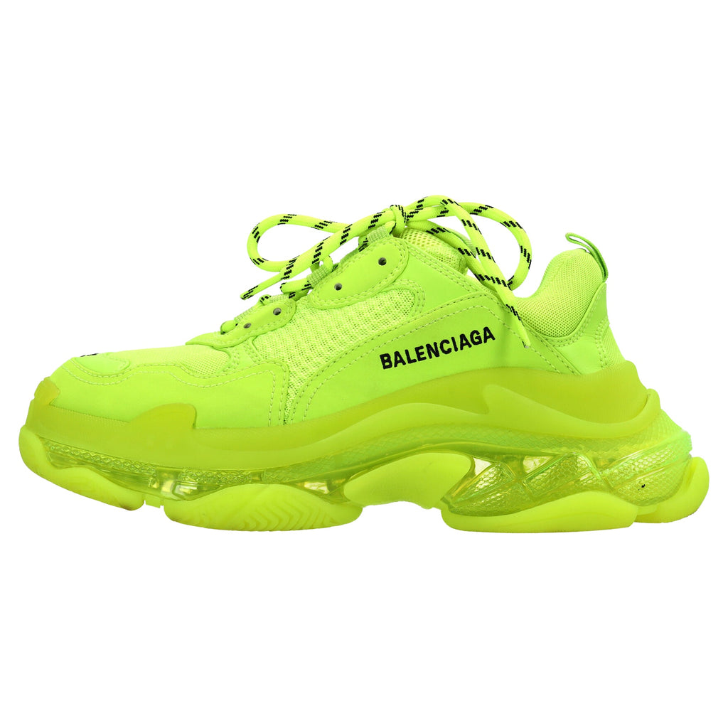Women's Balenciaga Triple S Clear Sole Sneakers in Neon Yellow Polyester