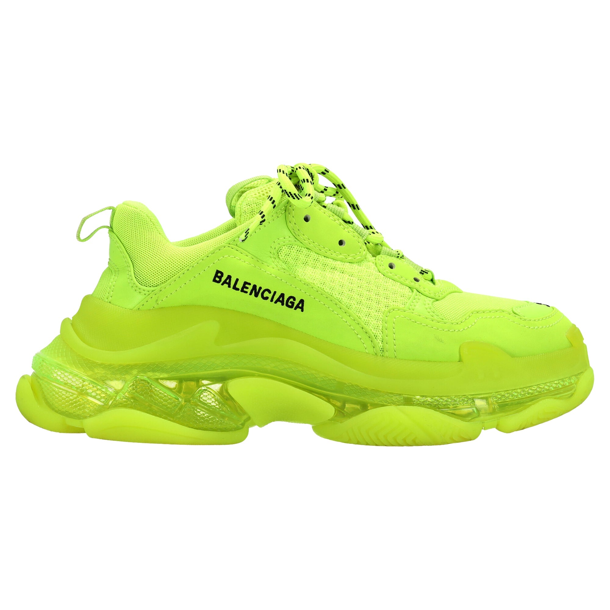 Women's Balenciaga Triple S Clear Sole Sneakers in Neon Yellow Polyester
