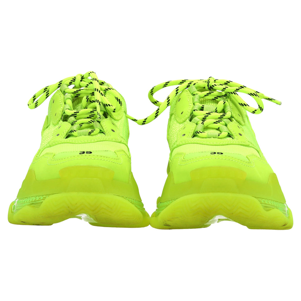 Women's Balenciaga Triple S Clear Sole Sneakers in Neon Yellow Polyester