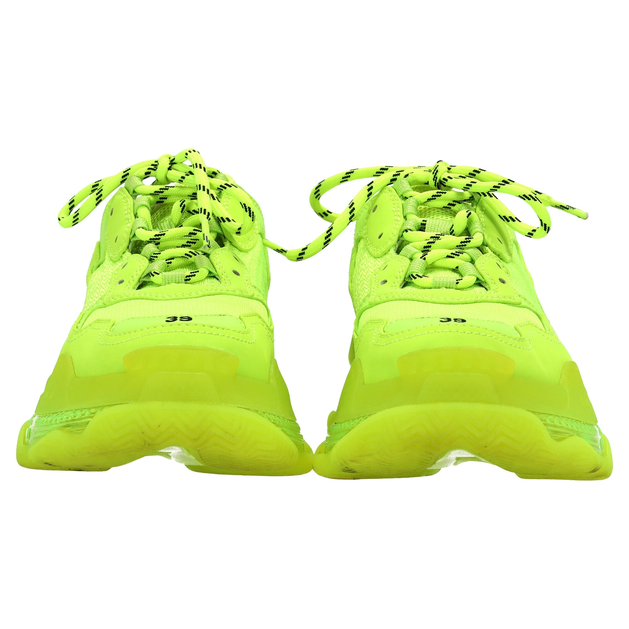 Women's Balenciaga Triple S Clear Sole Sneakers in Neon Yellow Polyester