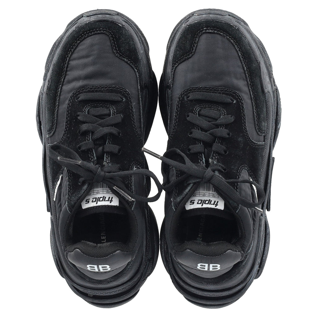 Women's Balenciaga Triple S Sneakers in Black Polyamide and Suede