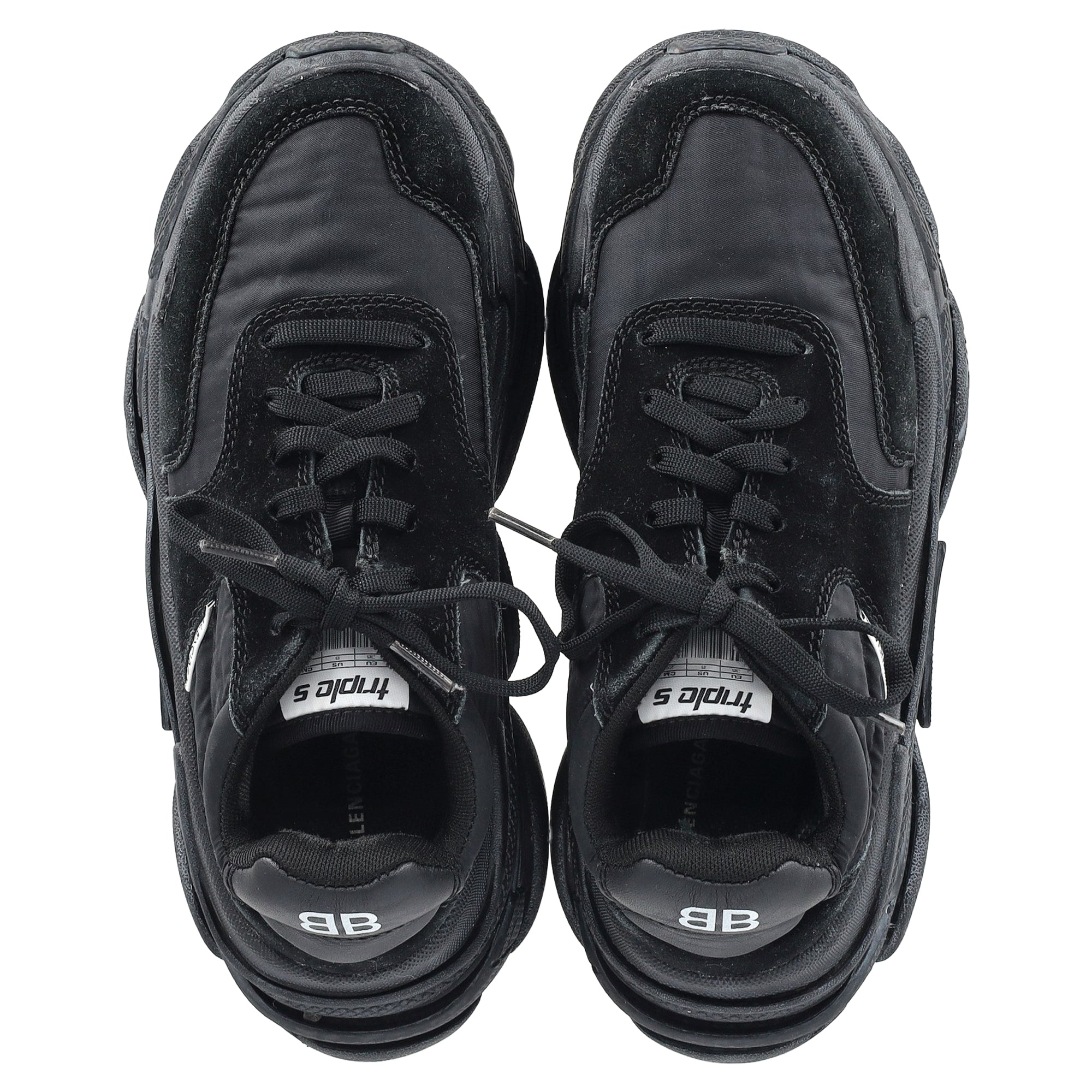 Women's Balenciaga Triple S Sneakers in Black Polyamide and Suede