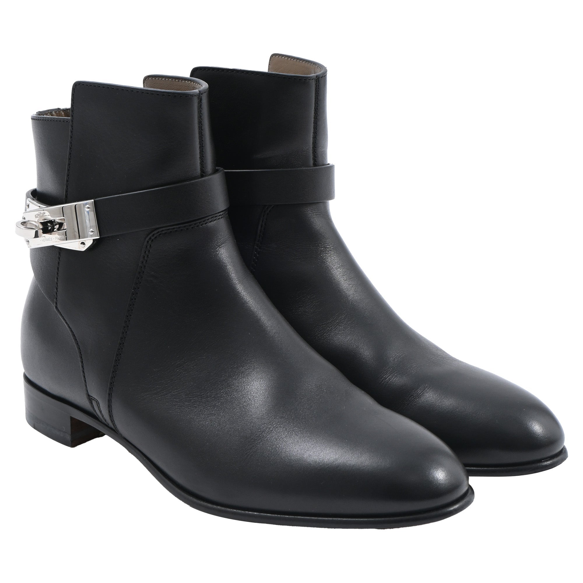 Women's Hermès Neo Ankle Boots in Black Calfskin Leather