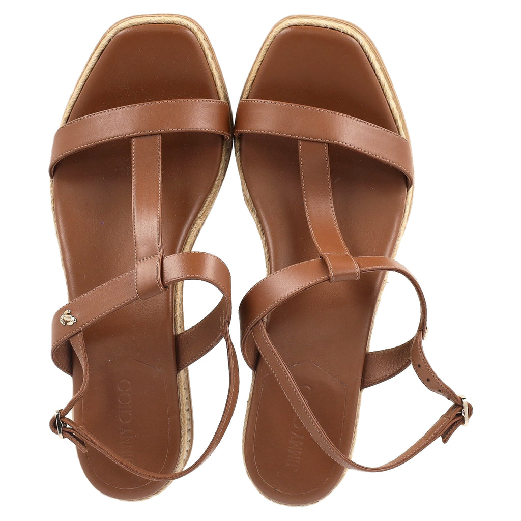 Women's Jimmy Choo Theia 60 Espadrille Wedge Sandals in Brown Calf Leather