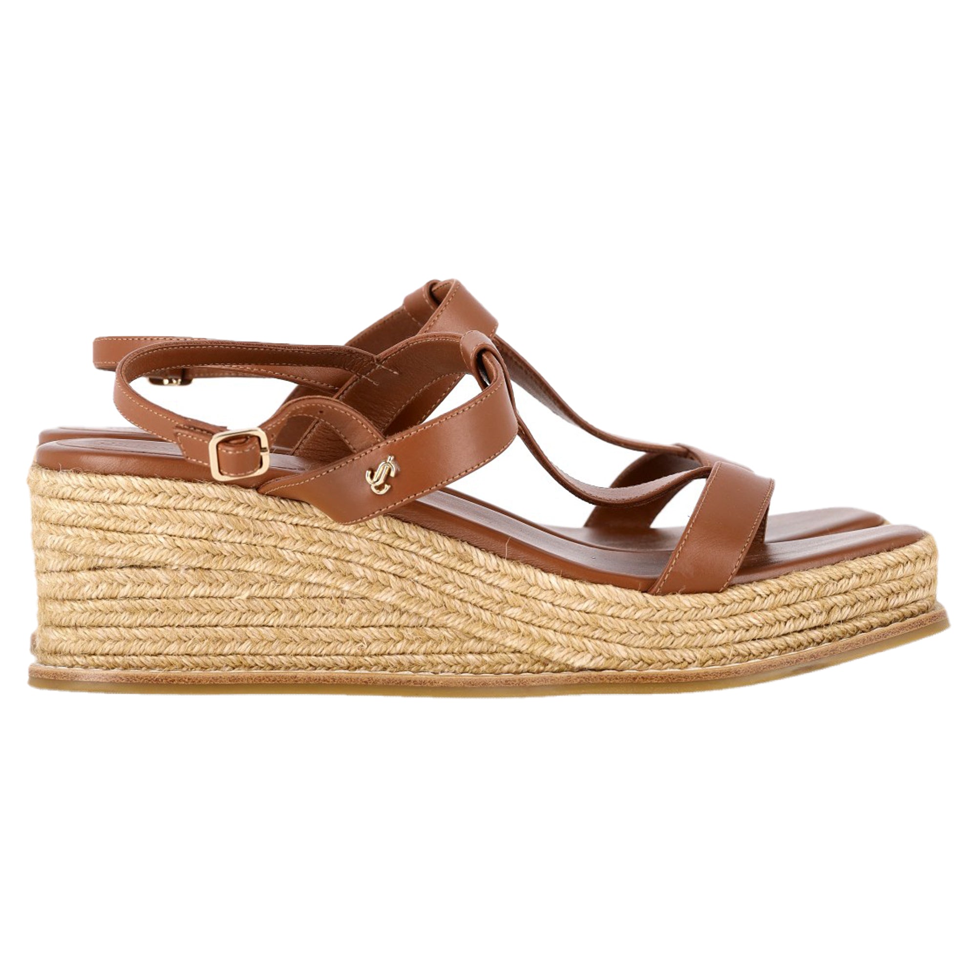 Women's Jimmy Choo Theia 60 Espadrille Wedge Sandals in Brown Calf Leather