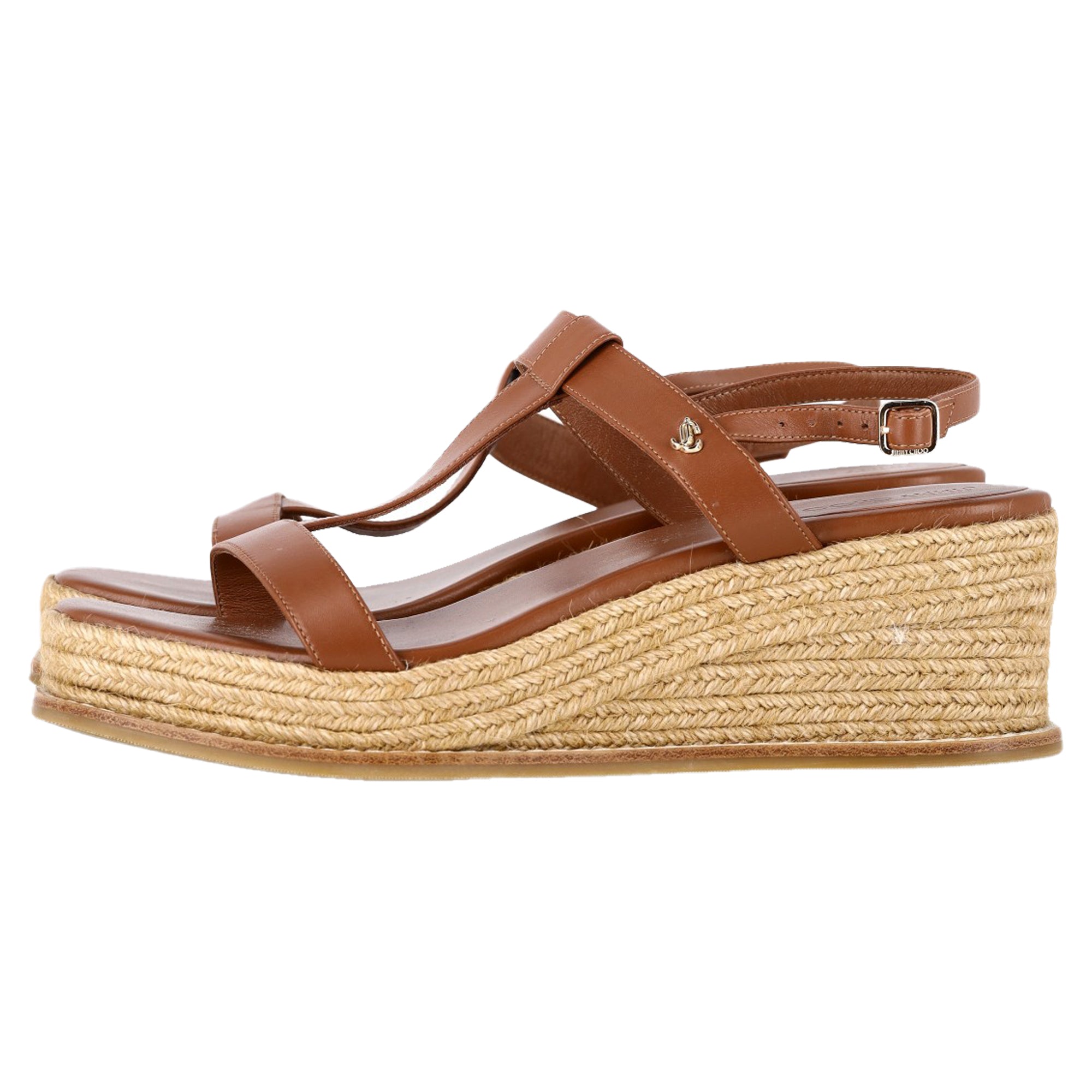 Women's Jimmy Choo Theia 60 Espadrille Wedge Sandals in Brown Calf Leather