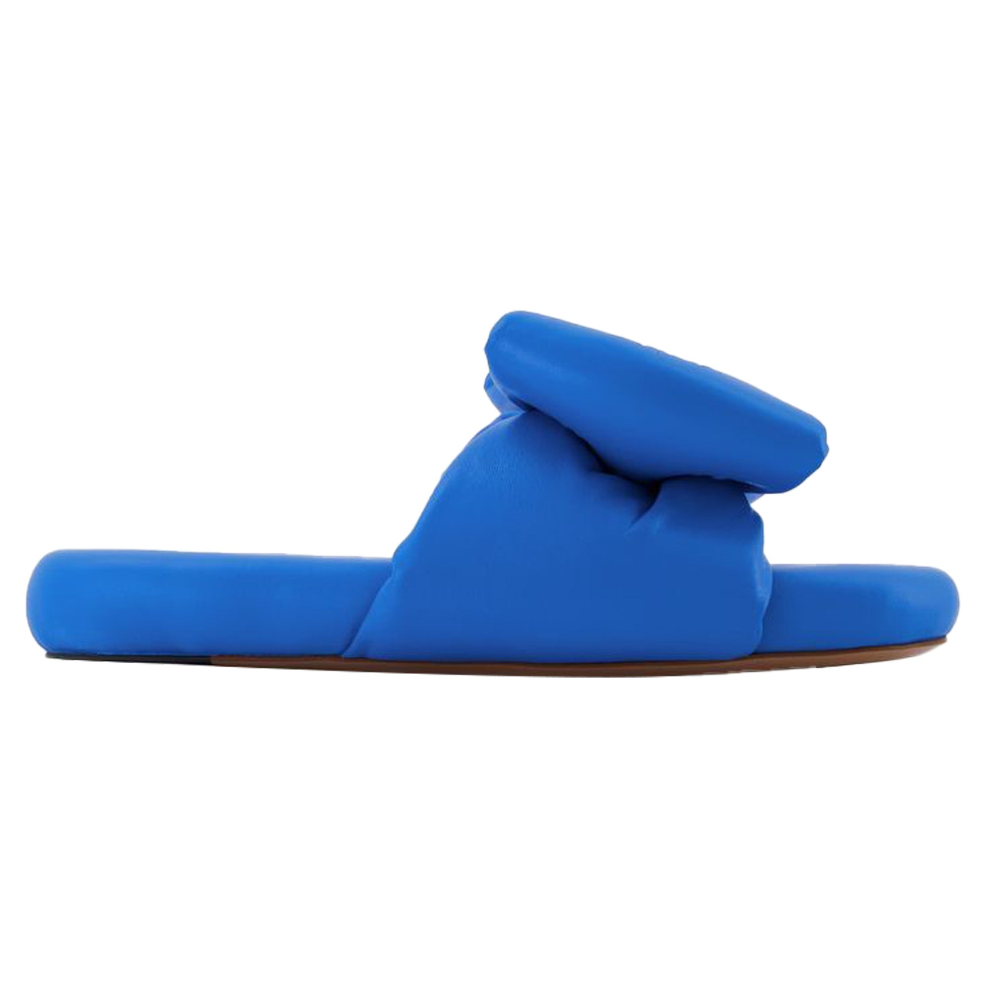 Bow Padded Slides - Off White - Blue - Leather