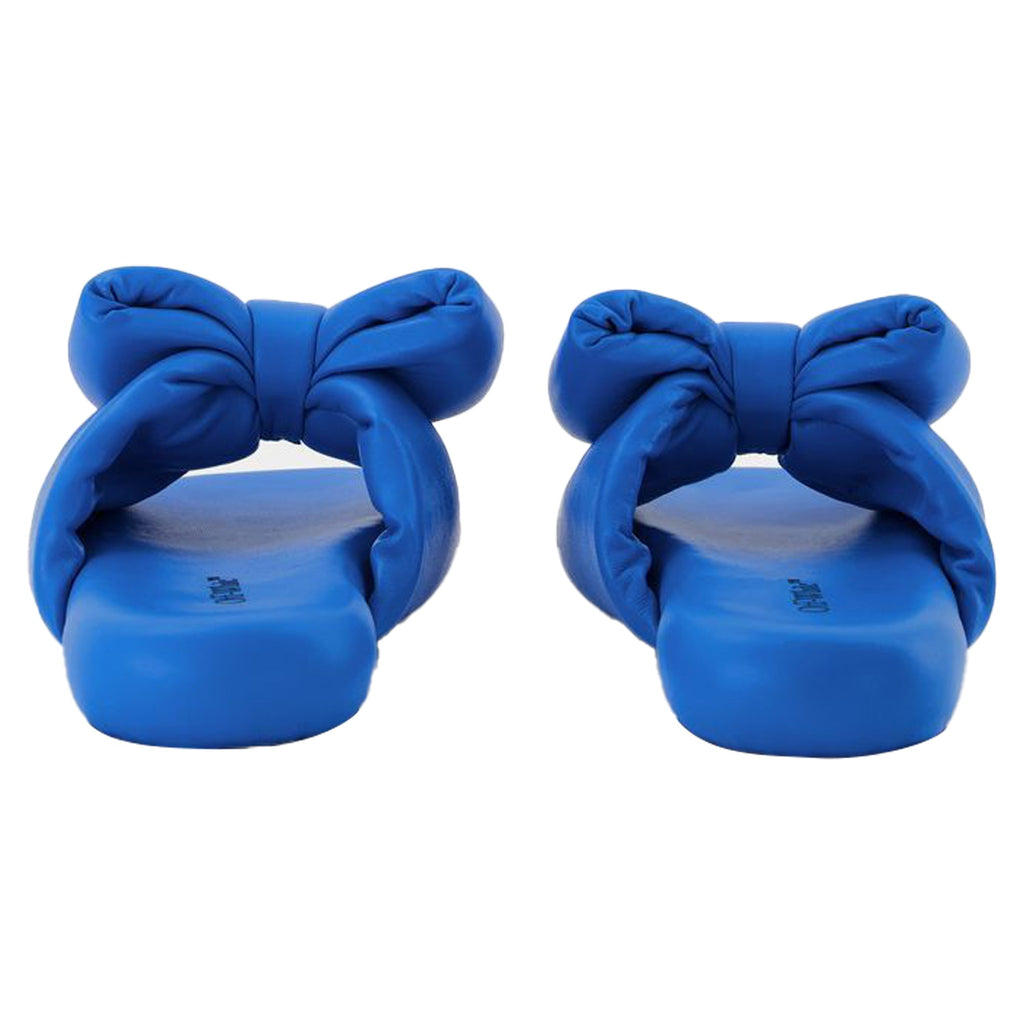Bow Padded Slides - Off White - Blue - Leather