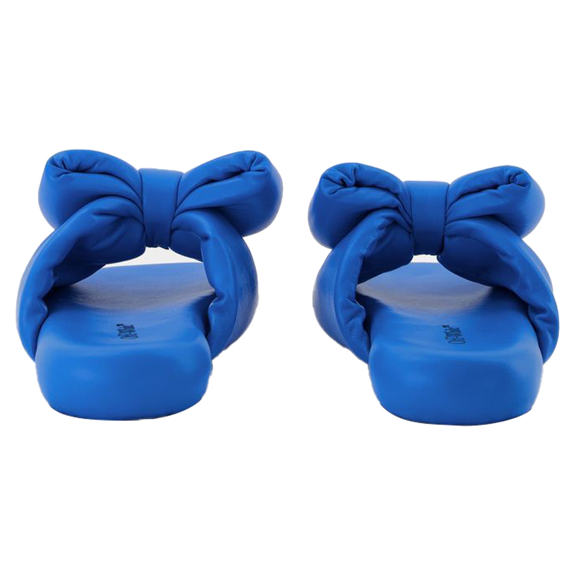Bow Padded Slides - Off White - Blue - Leather
