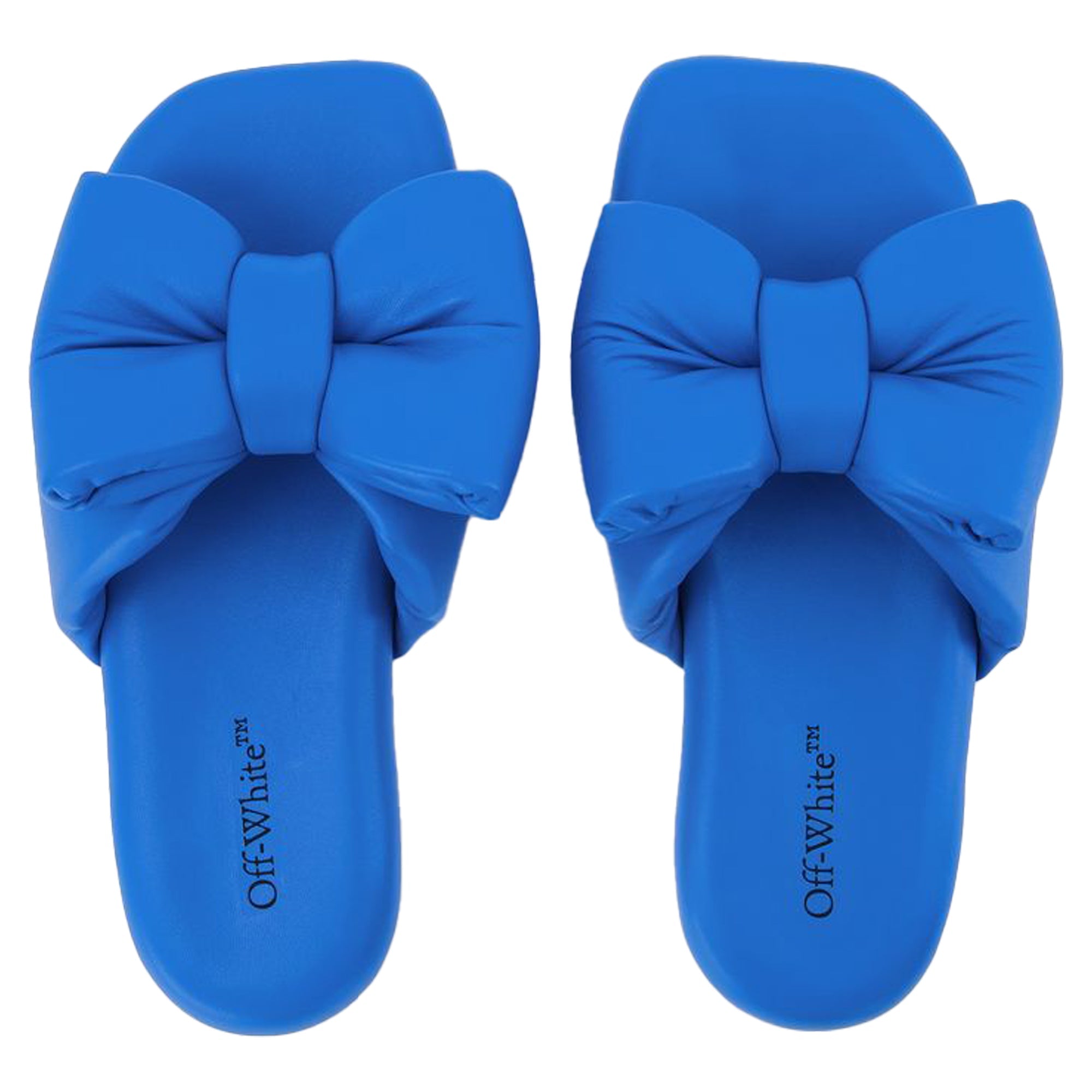 Bow Padded Slides - Off White - Blue - Leather