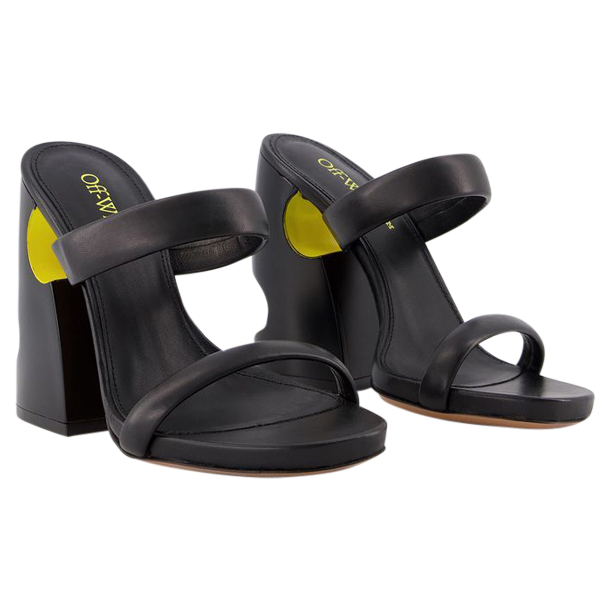 Bulky Slides - Off White - Black/Yellow - Leather