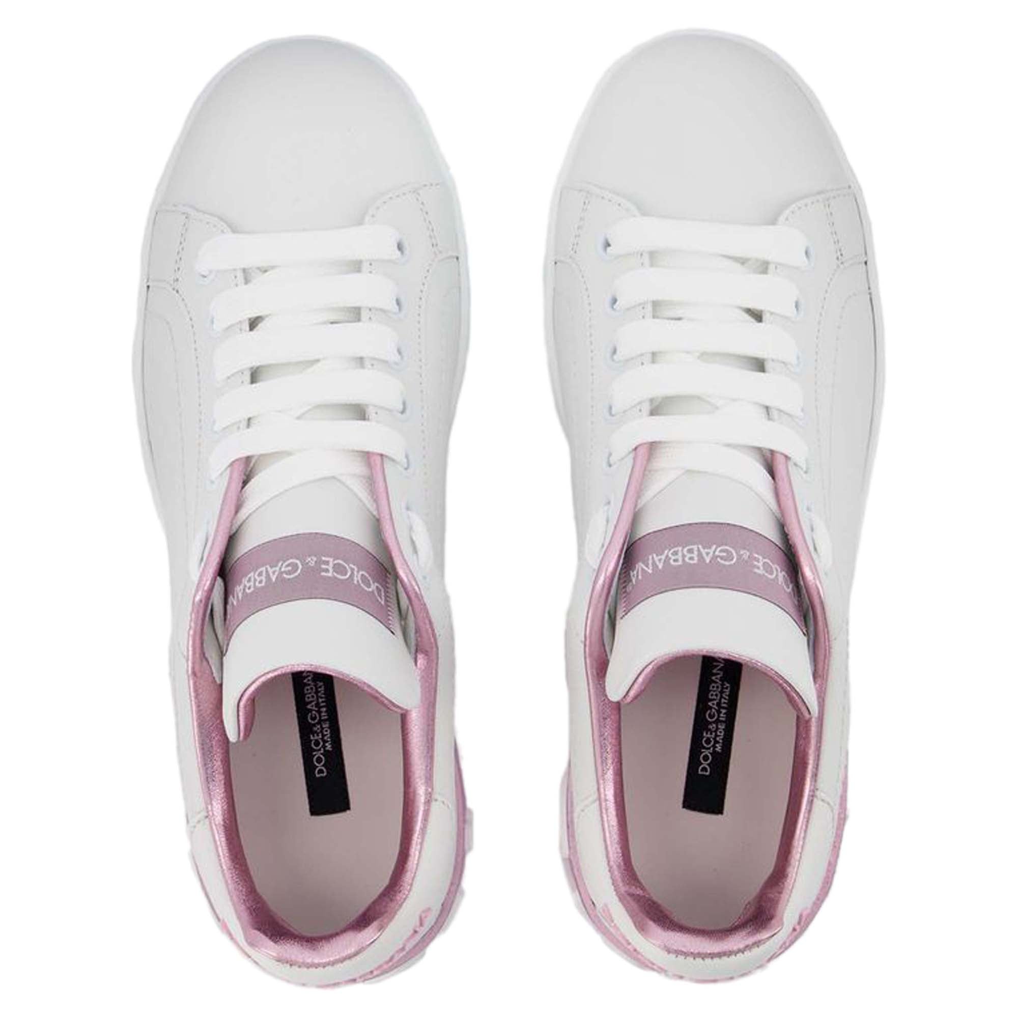 Women's Portofino Sneakers - Dolce & Gabbana - White/Pink - Leather