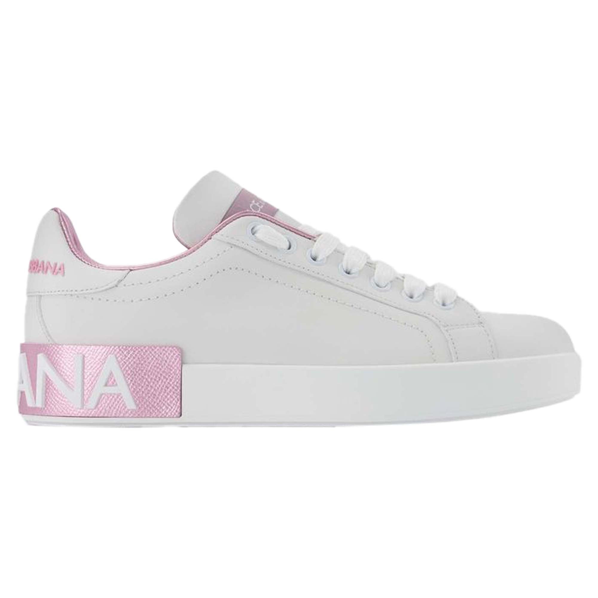 Women's Portofino Sneakers - Dolce & Gabbana - White/Pink - Leather