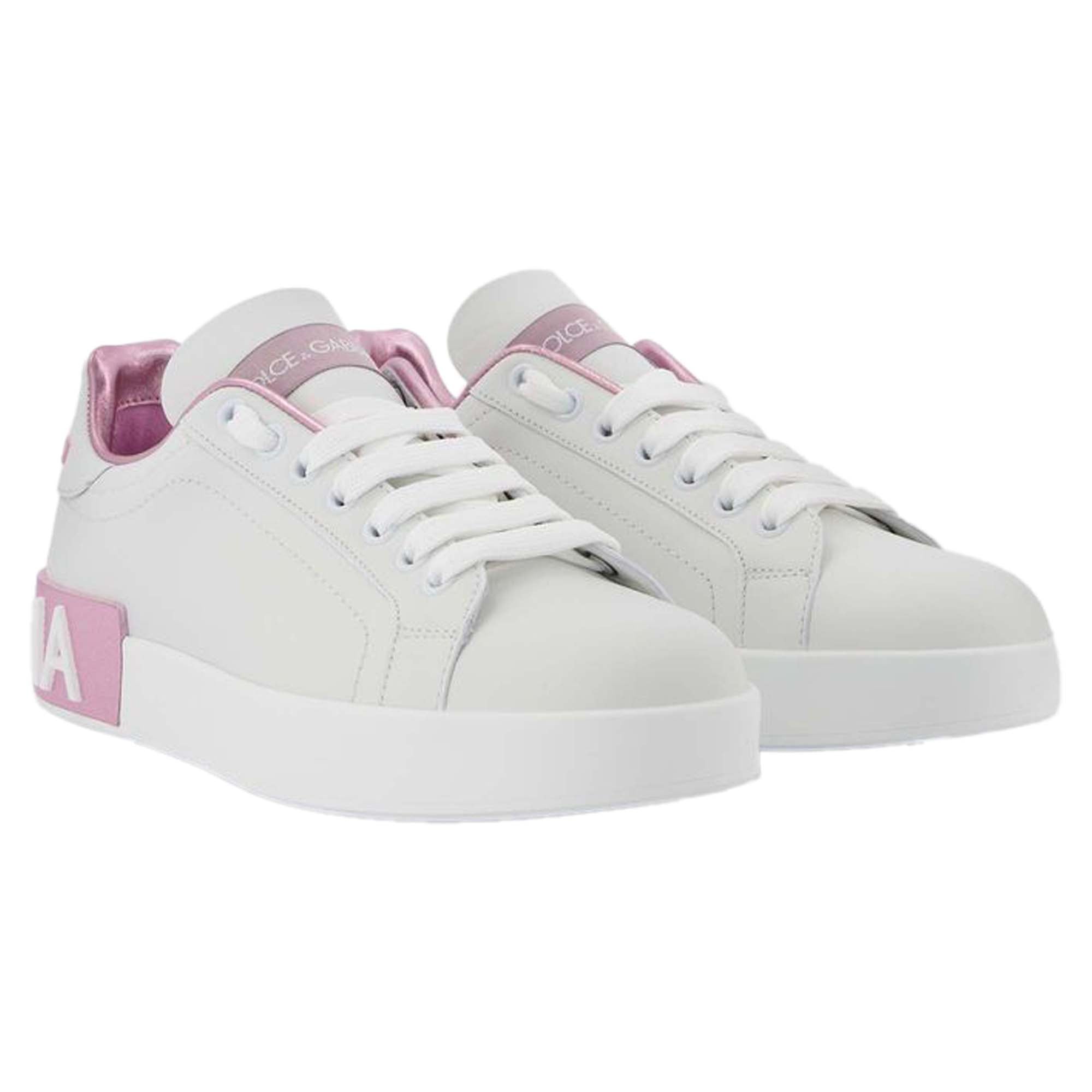 Women's Portofino Sneakers - Dolce & Gabbana - White/Pink - Leather