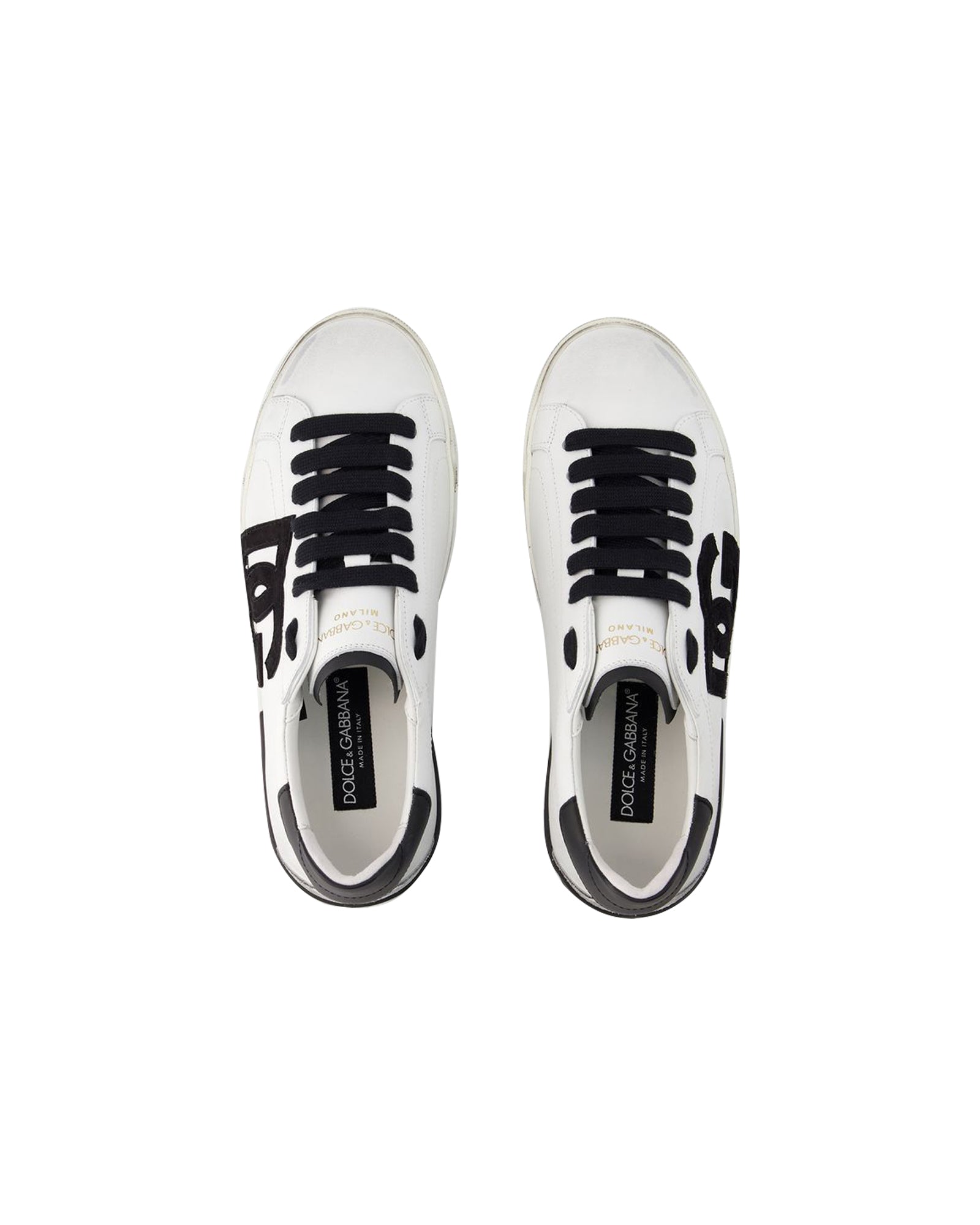 Men's Portofino Sneakers  - Dolce&Gabbana - Leather - Black/White