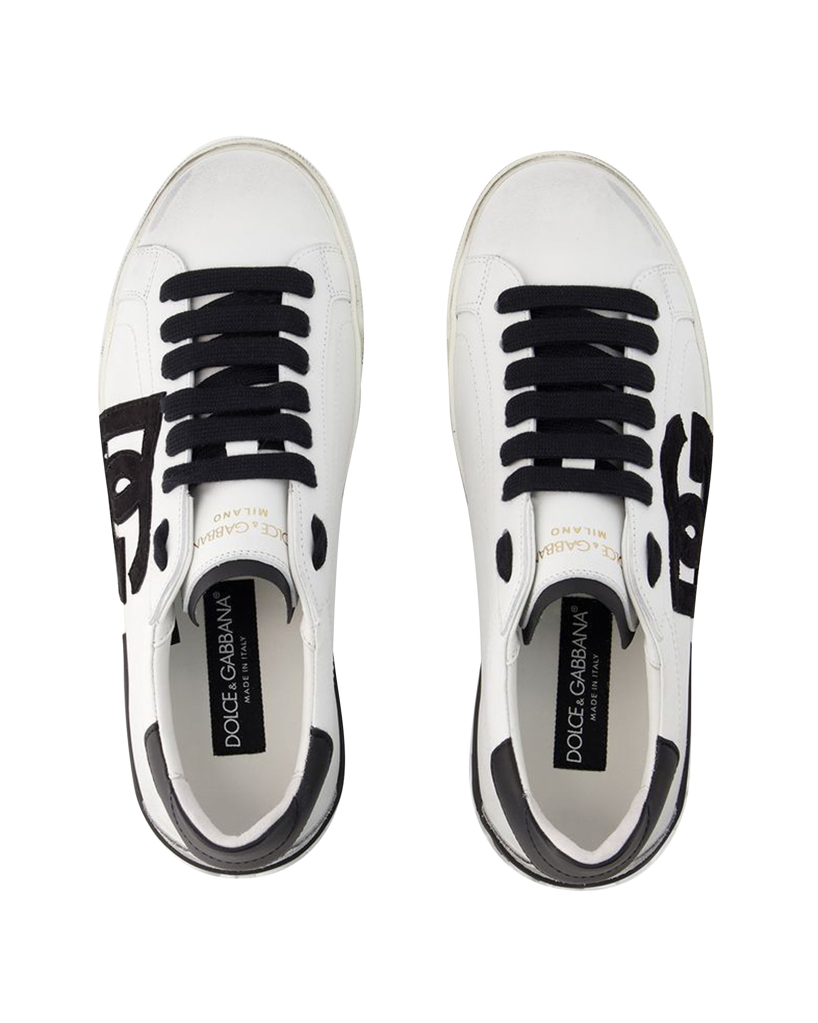 Men's Portofino Sneakers  - Dolce&Gabbana - Leather - Black/White