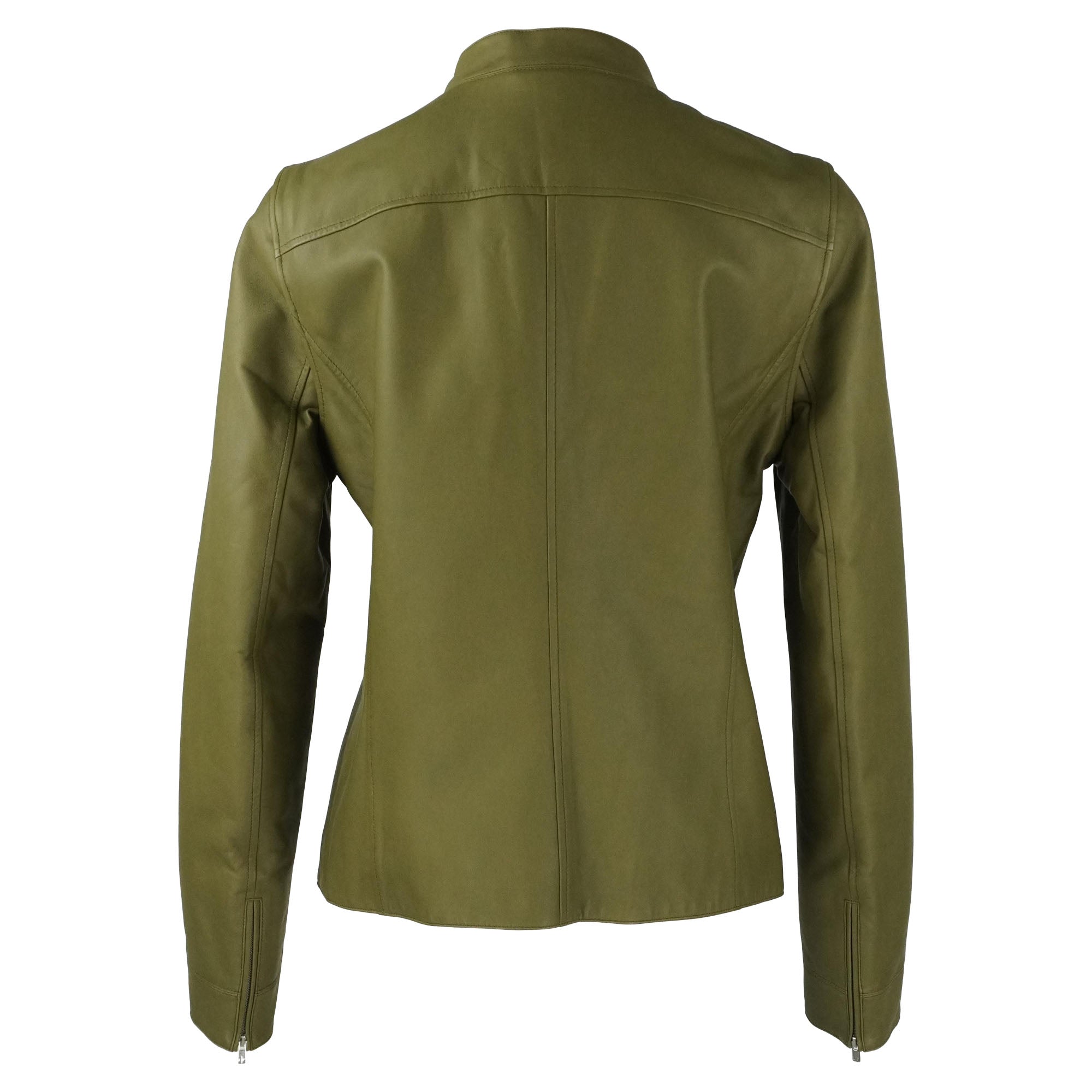 Loro Piana Olive Green Leather Jordan Touch Jacket with Detachable Sleeves
