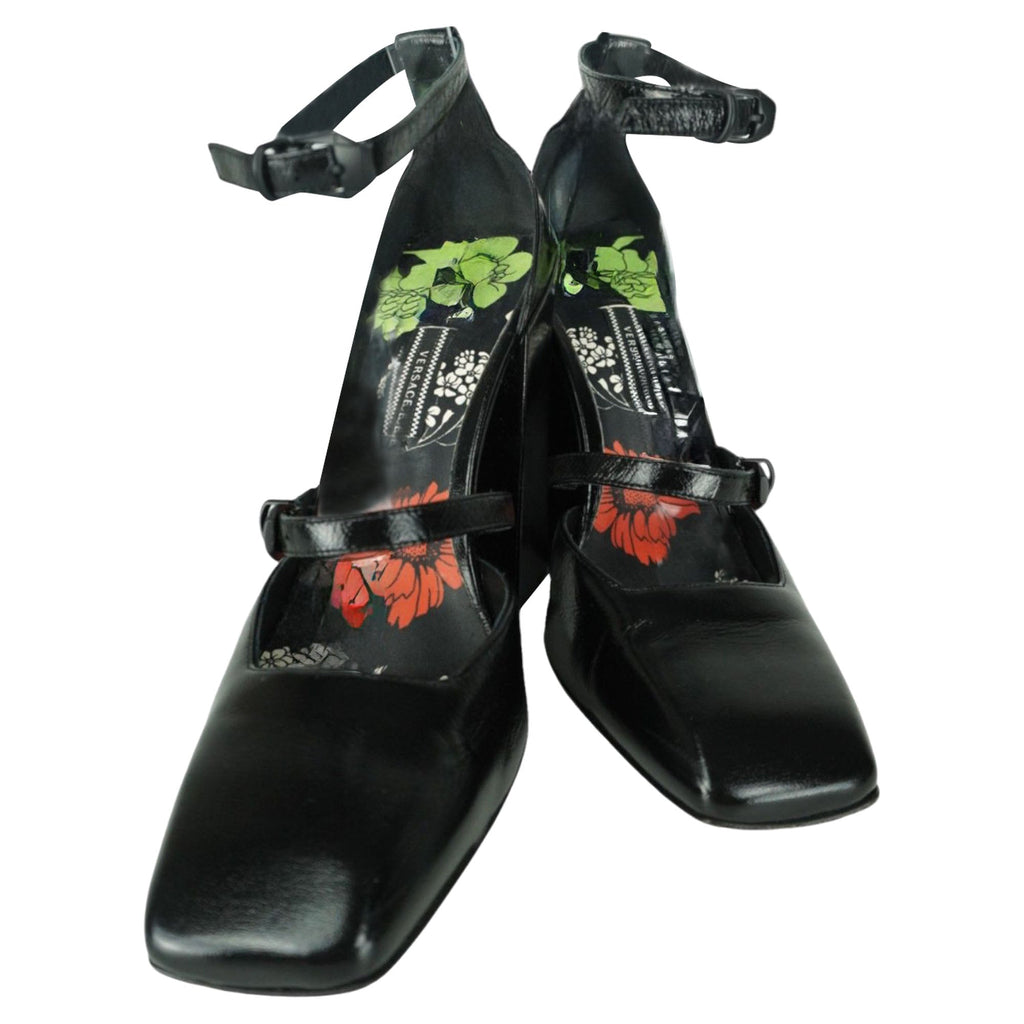 Versace Black Mary Jane Block Heels