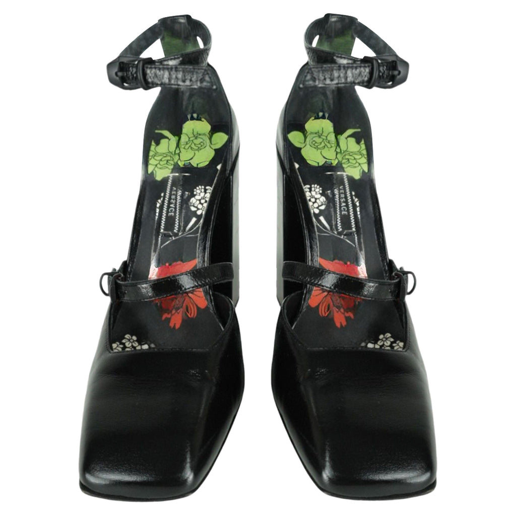 Versace Black Mary Jane Block Heels