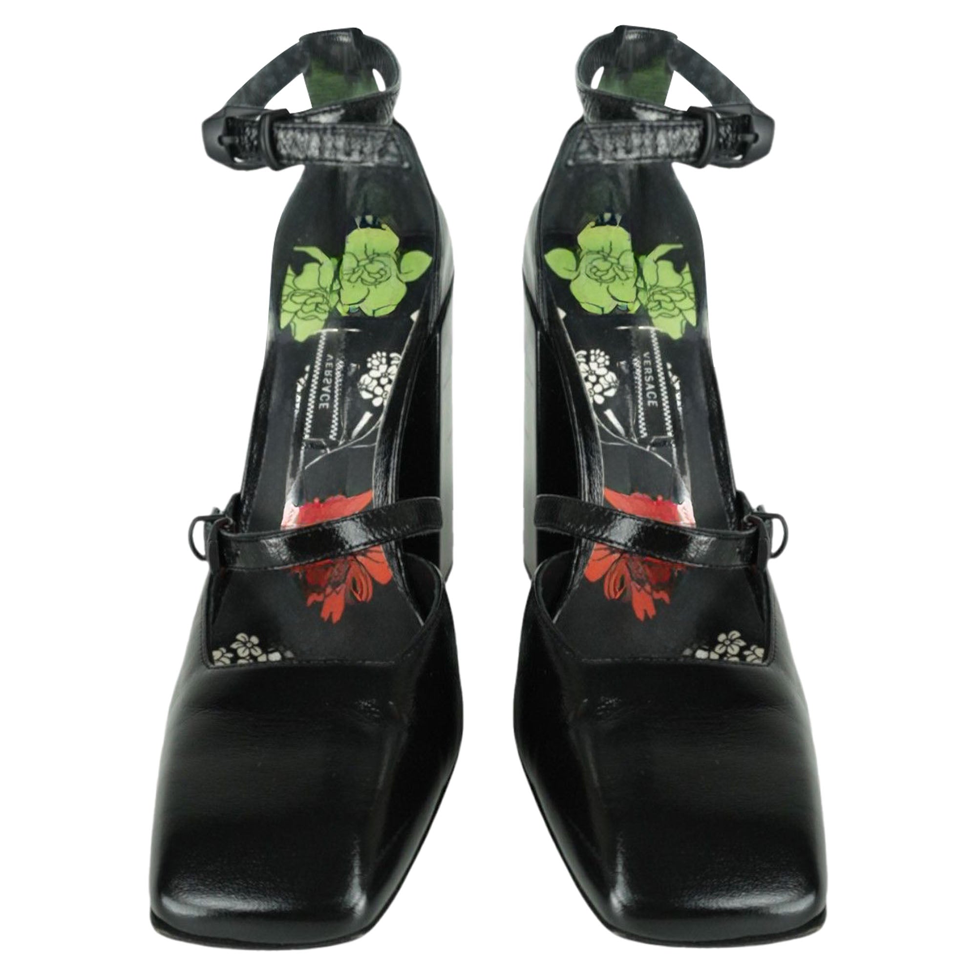 Versace Black Mary Jane Block Heels