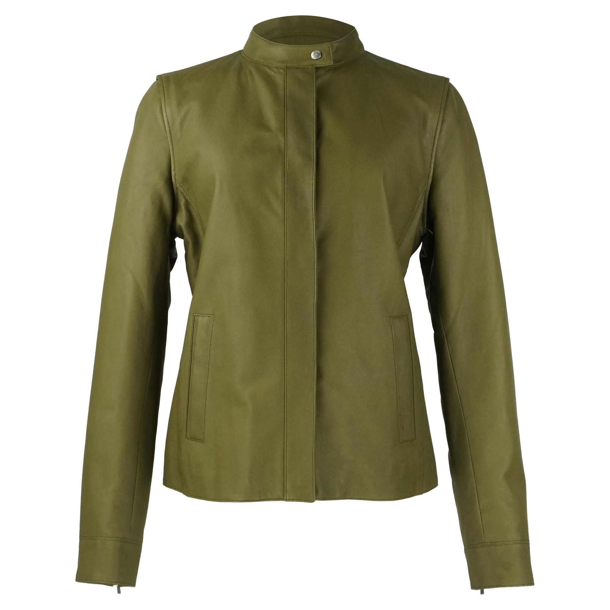 Loro Piana Olive Green Leather Jordan Touch Jacket with Detachable Sleeves