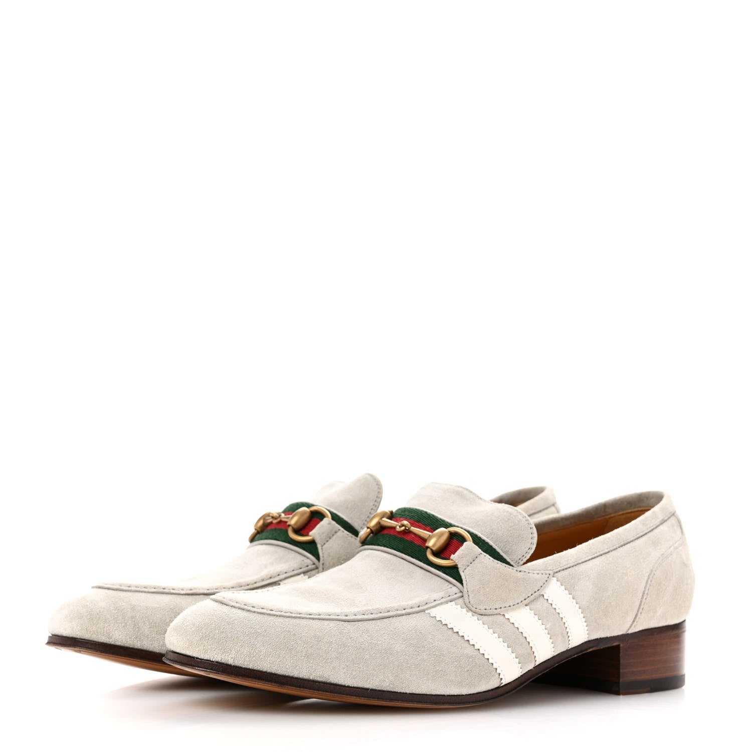 X ADIDAS Suede Supersofty Quentin Goatskin Web Mens Horsebit Loafers 10.5 Grey Sky Off White