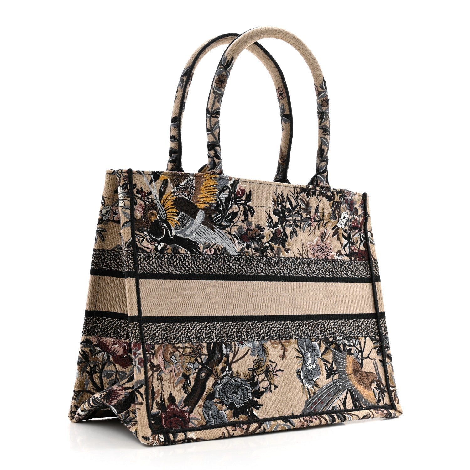 Canvas Embroidered Jardin D'Hiver Medium Book Tote Beige Multicolor