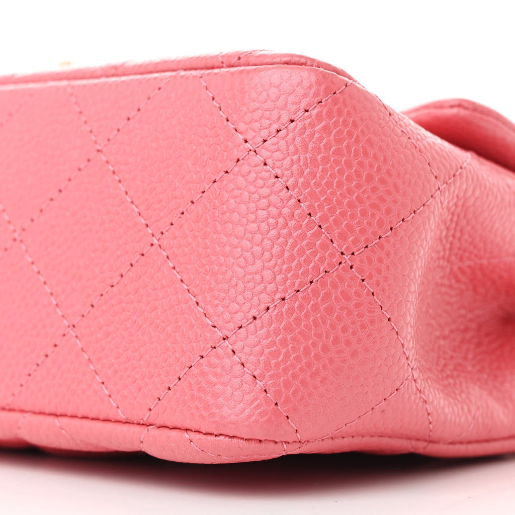 Iridescent Caviar Quilted Mini Rectangular Flap Pink