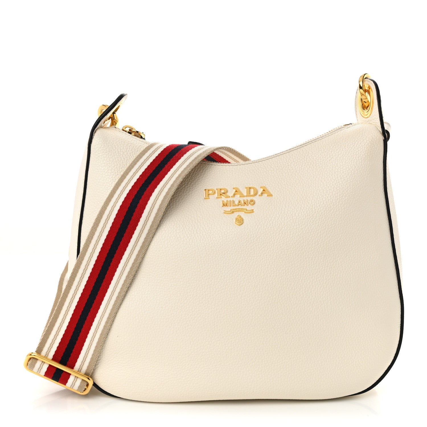 Vitello Daino Zippered Messenger Hobo White