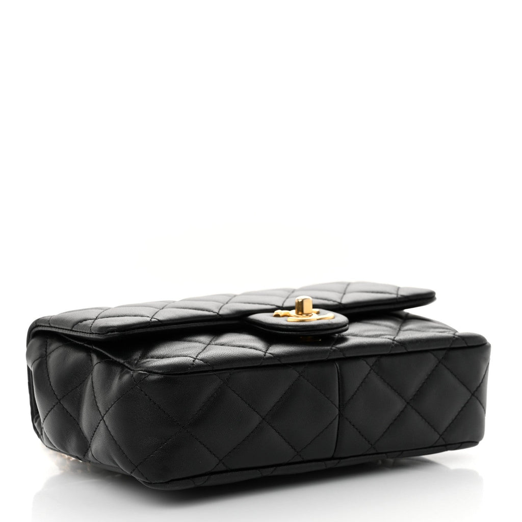 Lambskin Quilted Small Wenge Wood Flap Black