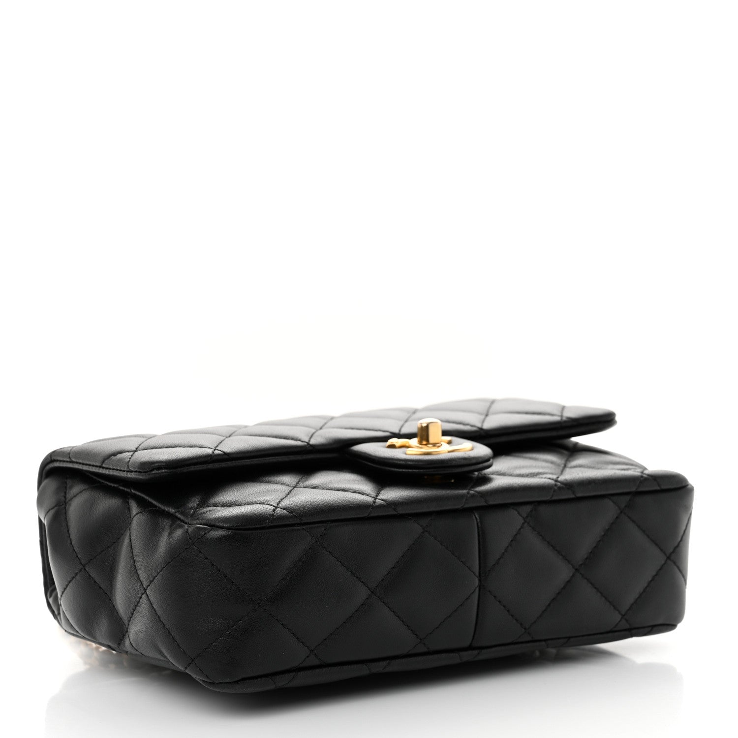 Lambskin Quilted Small Wenge Wood Flap Black