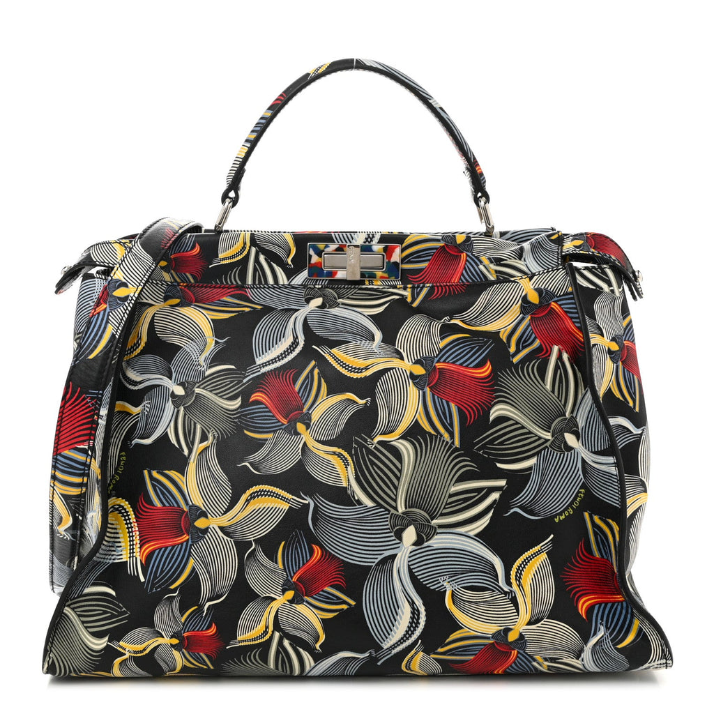Calfskin Orchid Large Peekaboo Iconic Satchel Black Multicolor