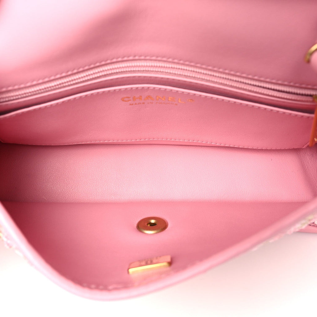Metallic Lambskin Viscose Woven Flap Pink Gold