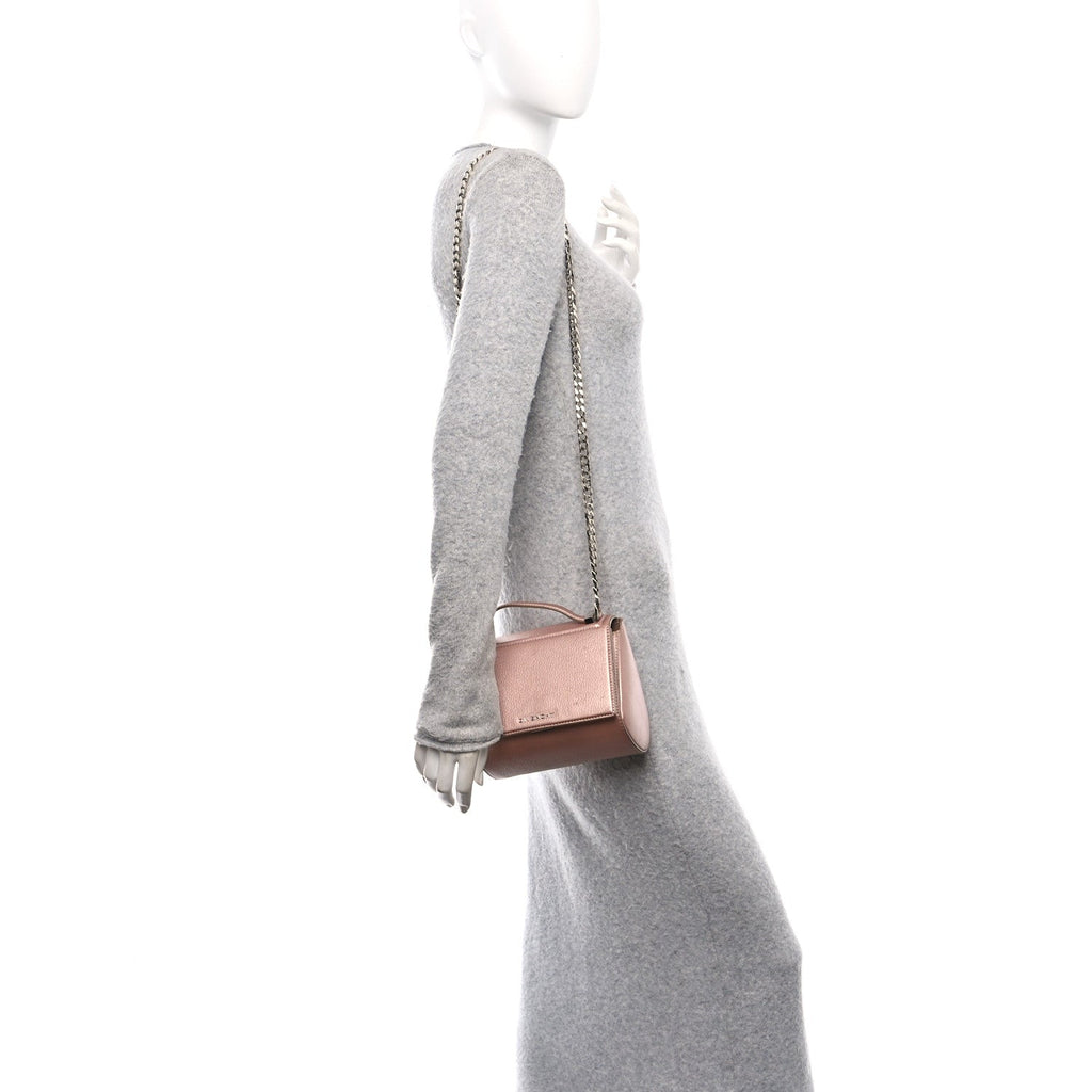 Metallic Calfskin Mini Pandora Box Chain Crossbody Bag Light Pink
