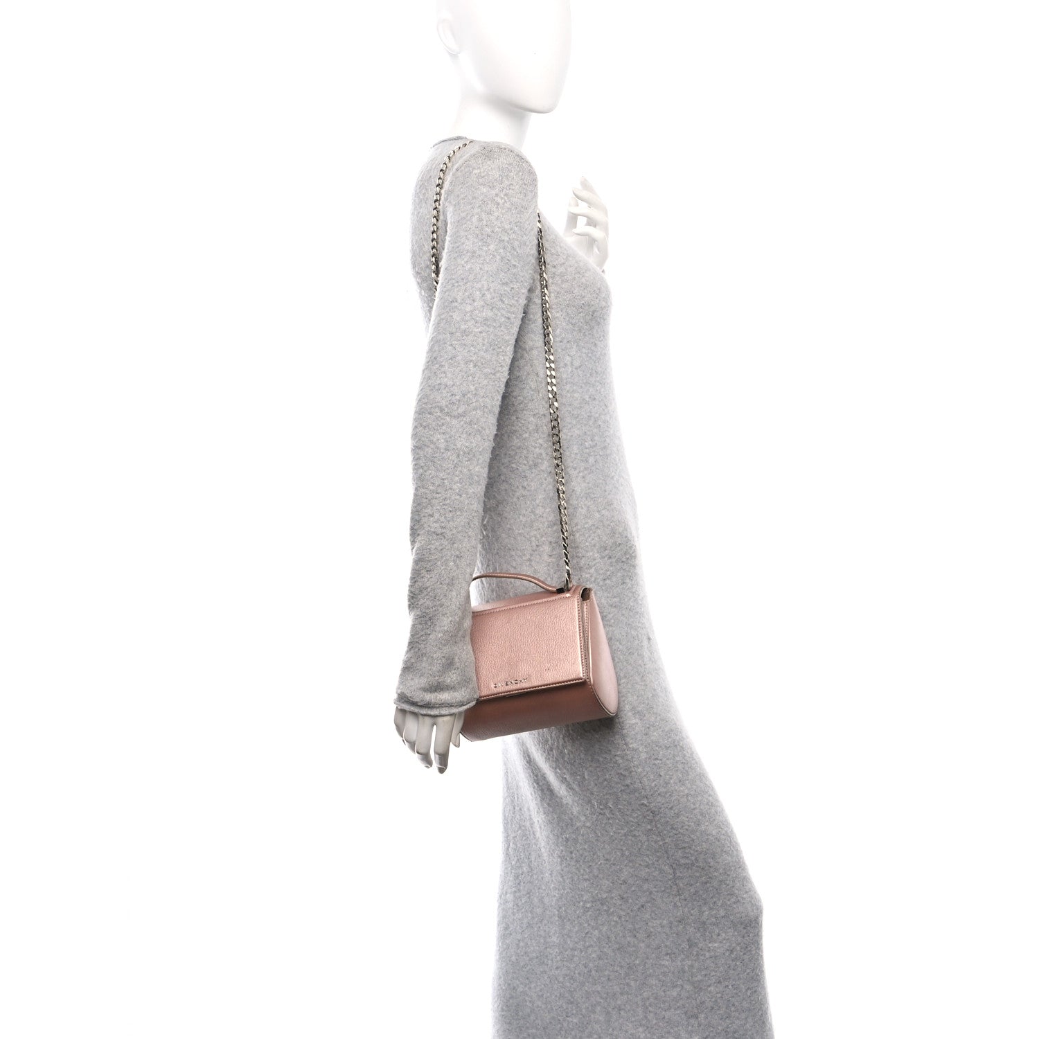Metallic Calfskin Mini Pandora Box Chain Crossbody Bag Light Pink
