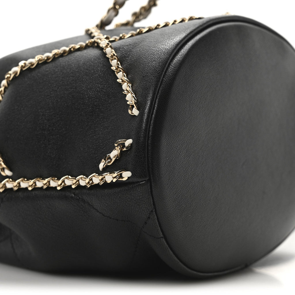 Lambskin Entwined Chain Bucket Bag Black