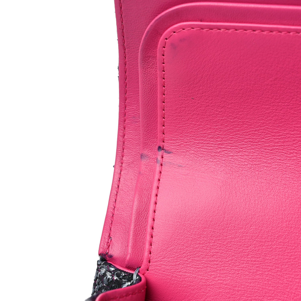 Metallic Snakeskin Medium Double Flap Blue Pink