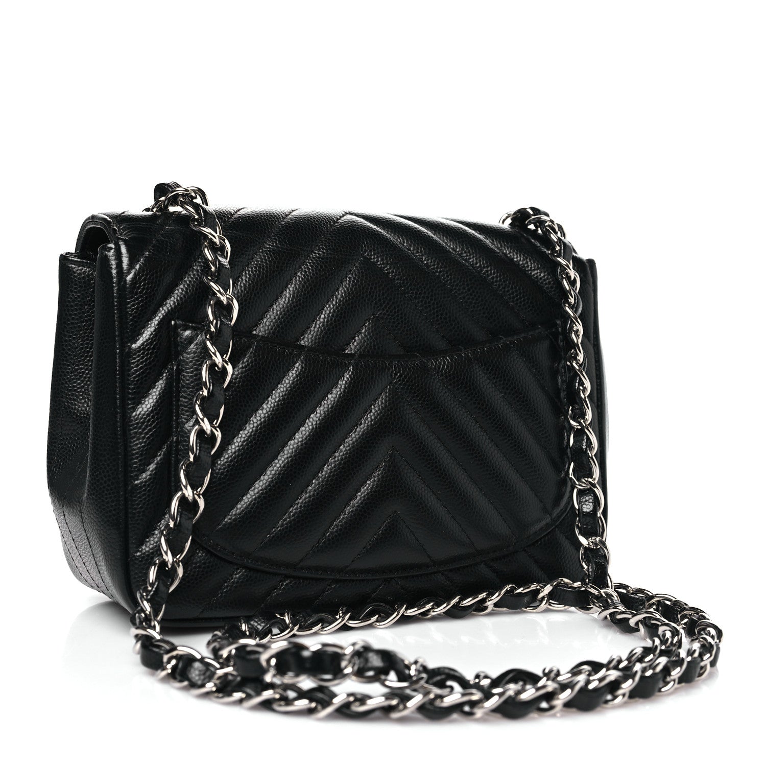 Caviar Chevron Quilted Mini Square Flap Black