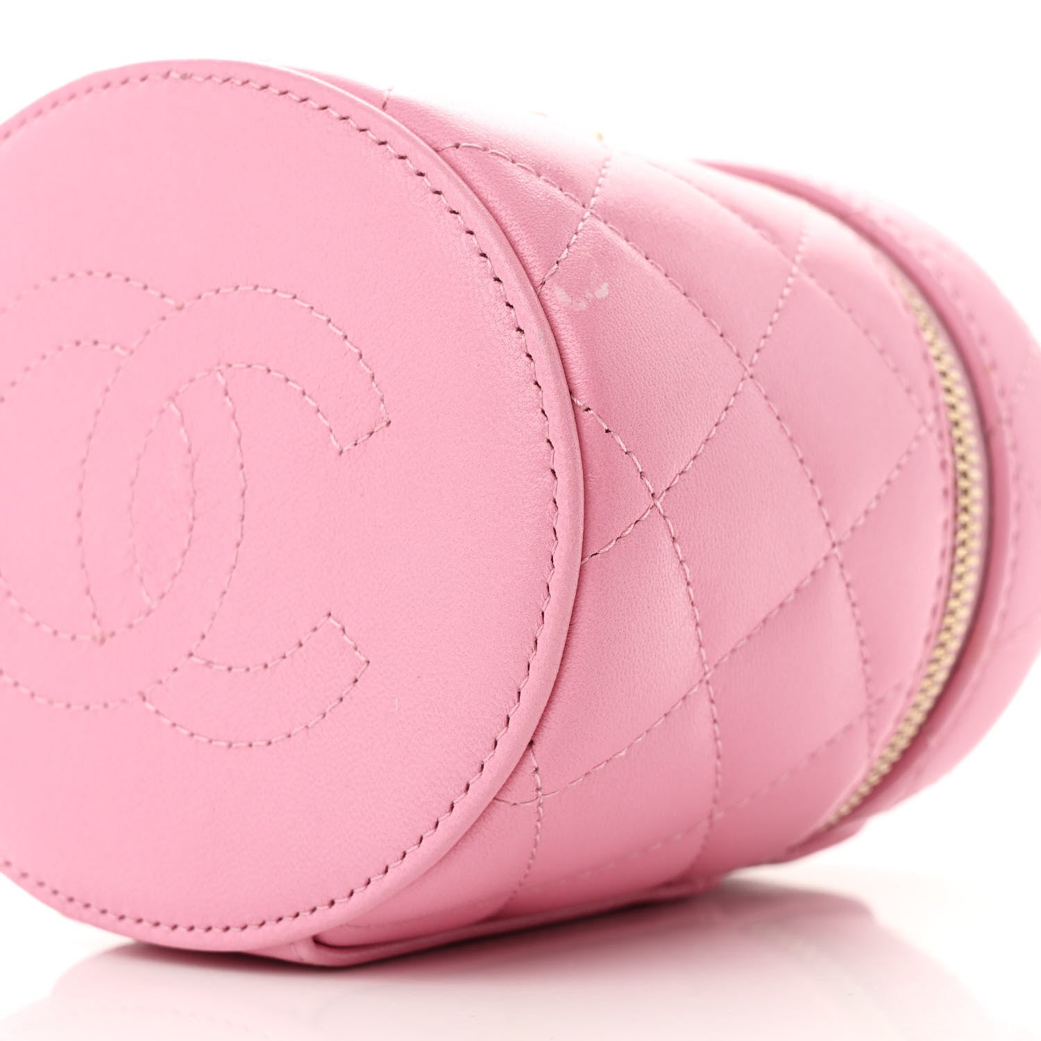 Lambskin Quilted Ruched Handle Vanity Case Pink