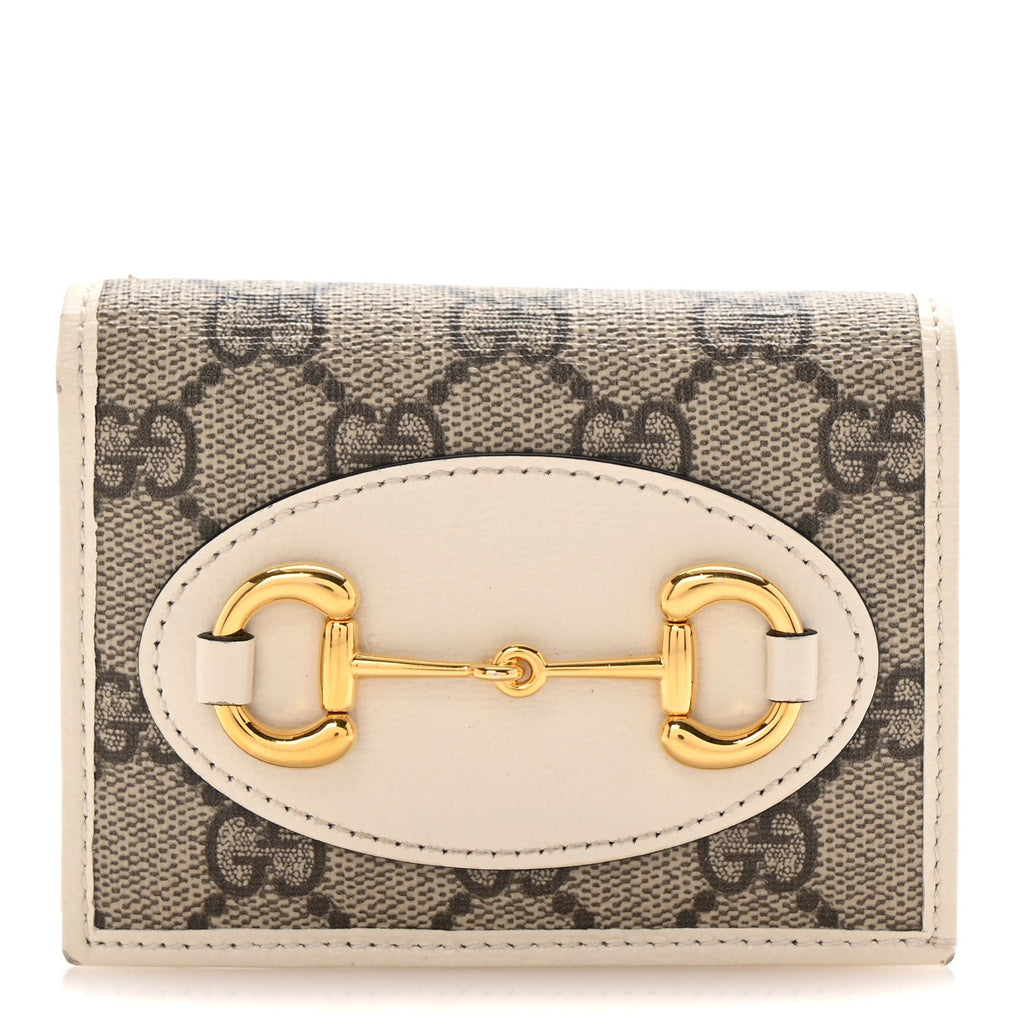 GG Supreme Monogram Azalea Calfskin Horsebit 1955  Case Wallet Beige Ebony Mystic White