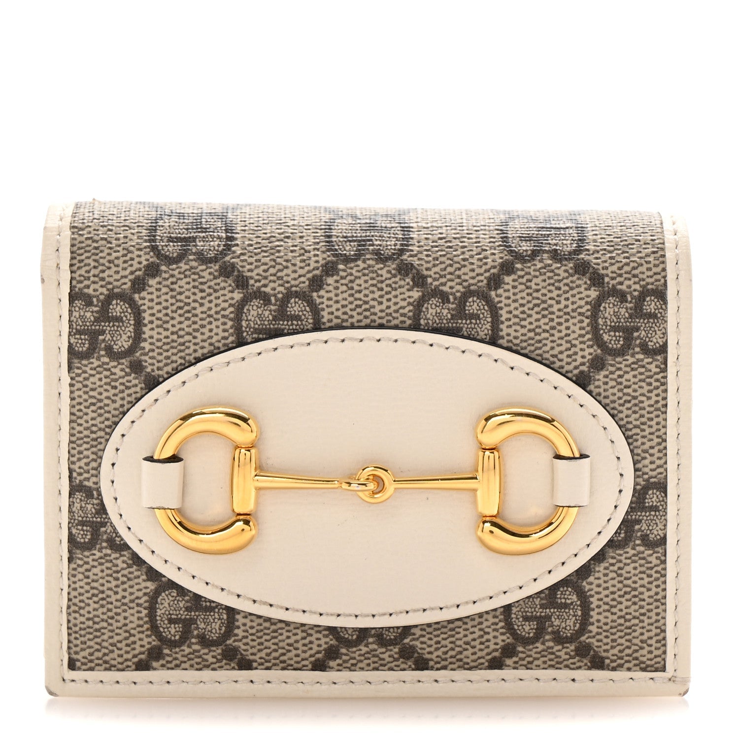 GG Supreme Monogram Azalea Calfskin Horsebit 1955  Case Wallet Beige Ebony Mystic White