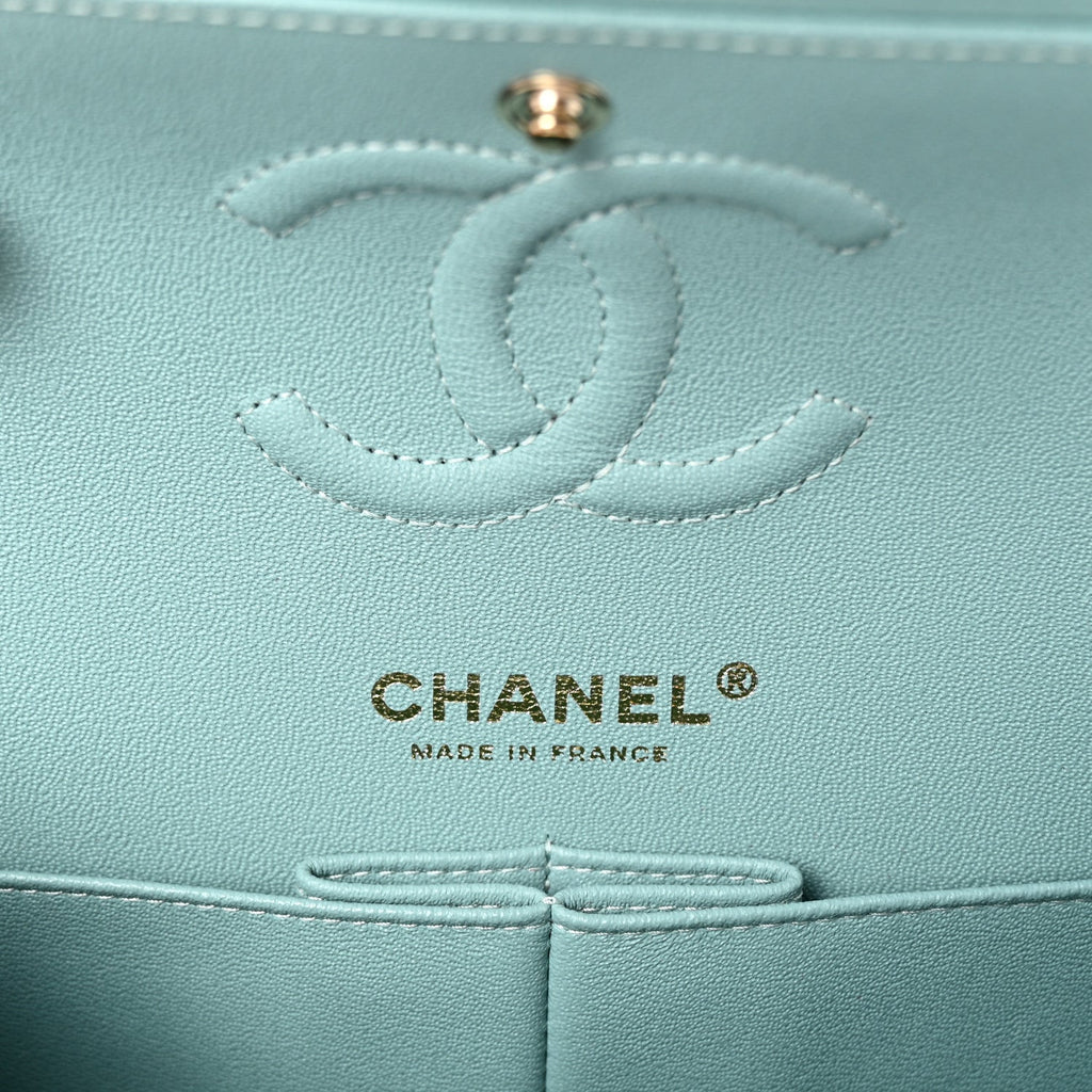 Caviar Quilted Small Double Flap Light Blue