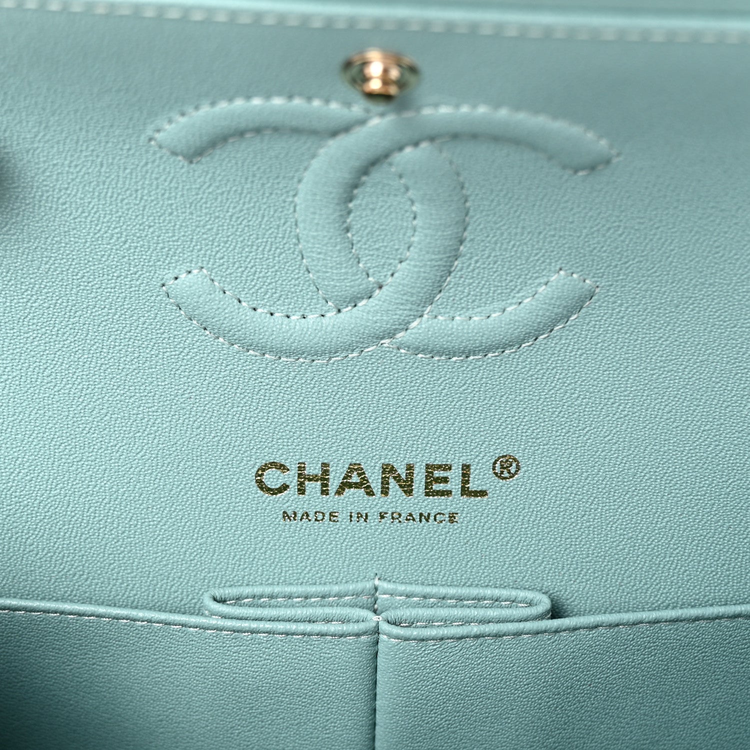 Caviar Quilted Small Double Flap Light Blue
