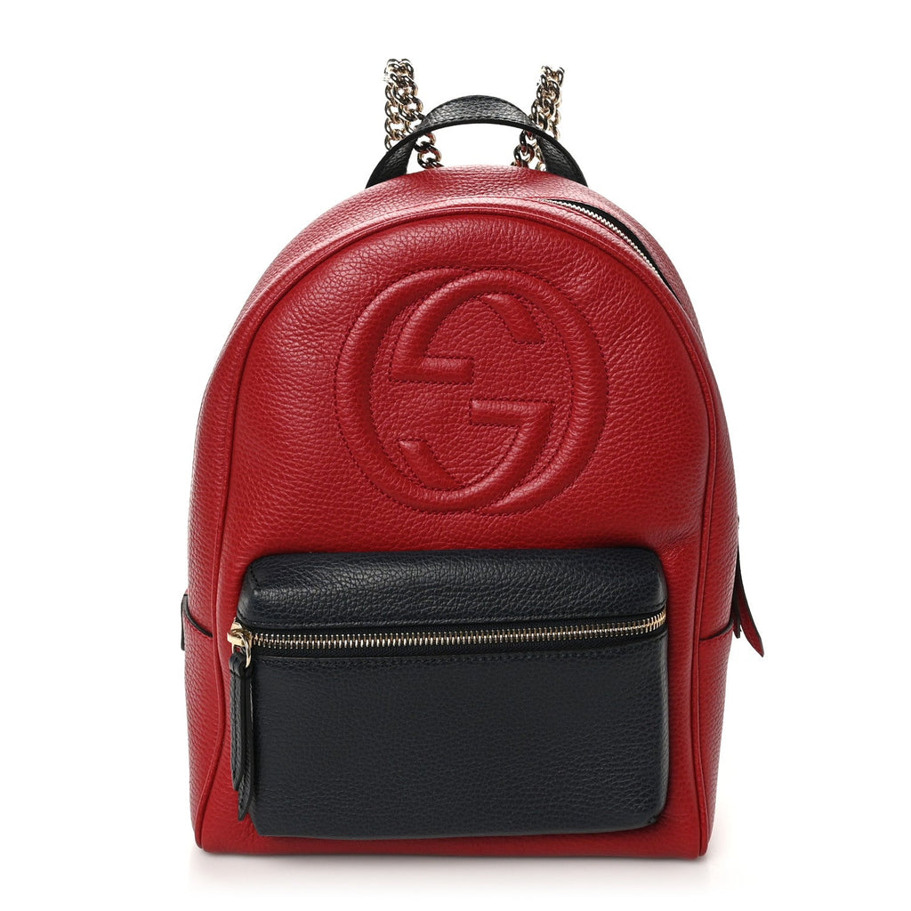 Pebbled Calfskin Bi-Color Soho Chain Backpack Red Navy