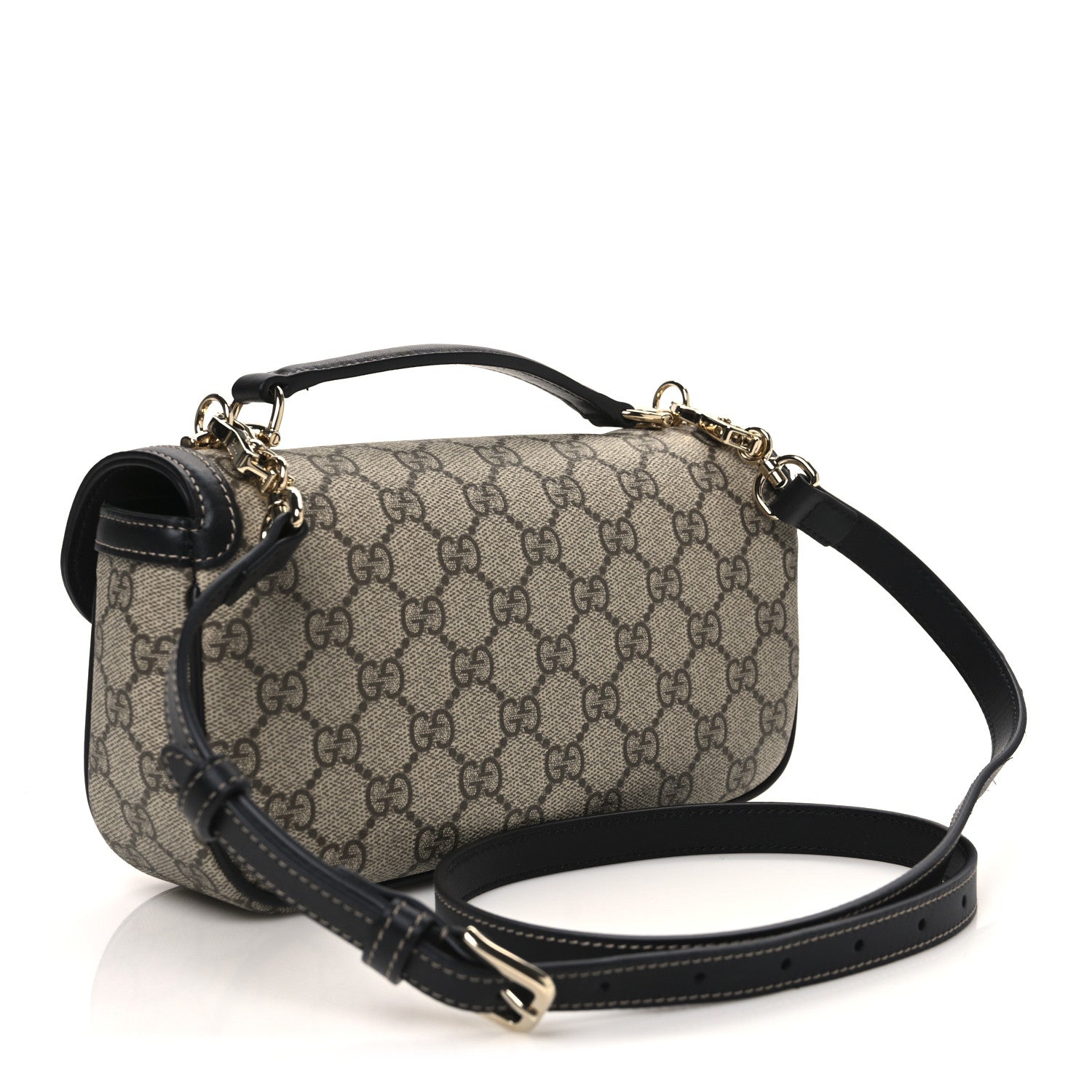 GG Supreme Monogram Horsebit 1955 Small Soft Top Handle Shoulder Bag Beige Black