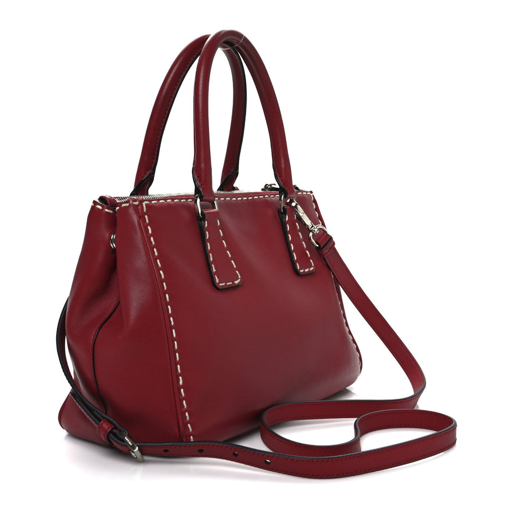 City Calf Small Hand Stitched Galleria Double Zip Tote Fuoco White