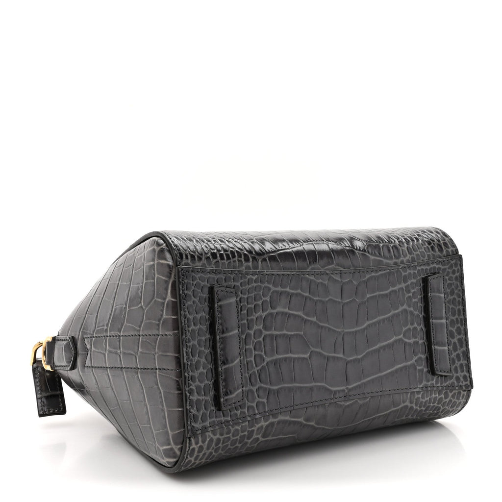 Calfskin Crocodile Embossed Mini Antigona Storm Grey