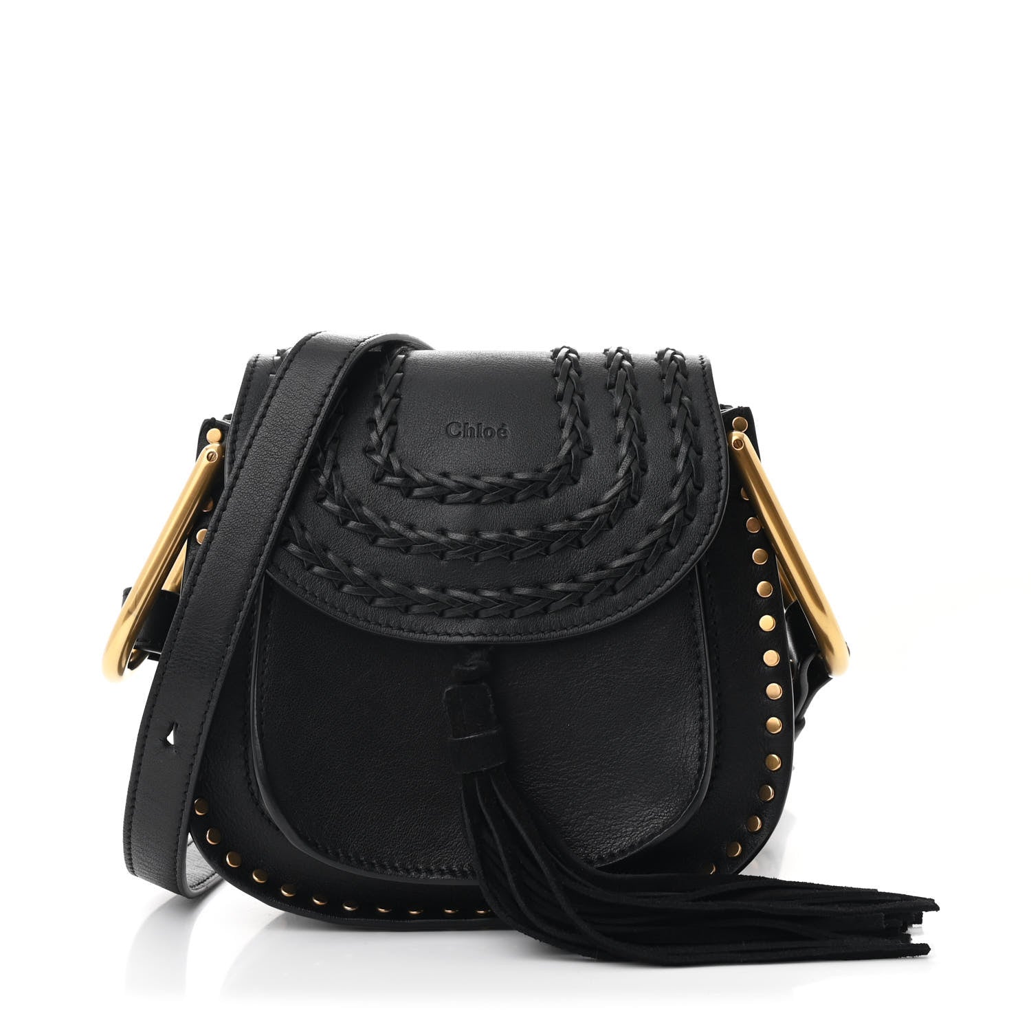 Calfskin Braided Mini Hudson Shoulder Bag Black