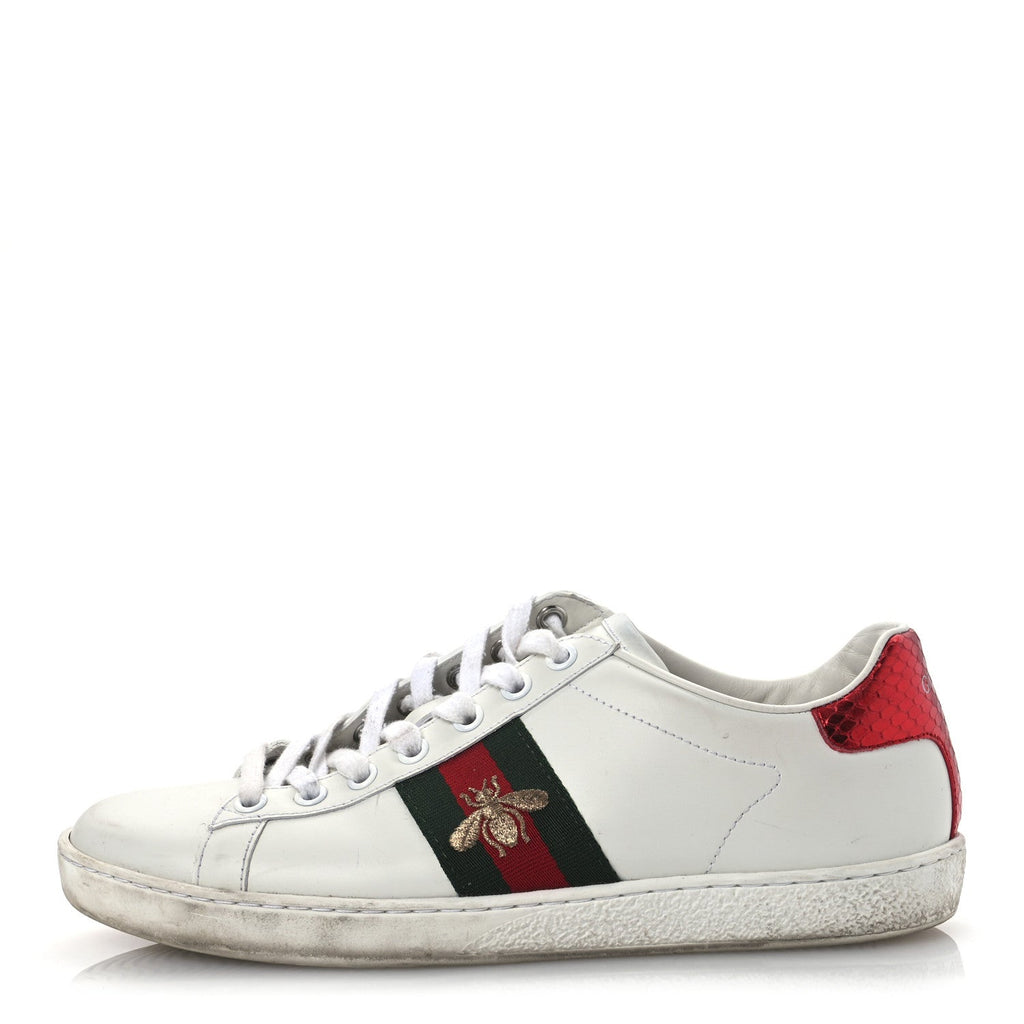 Calfskin Ayers Bee Embroidered Womens Ace Sneakers 37 White Green